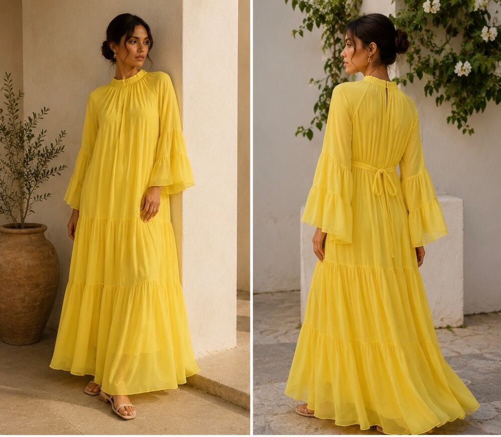 Lee Mathews Clyde Tiered Maxi Dress – Sunshine Yellow – Size 2 (AU10 / US6)